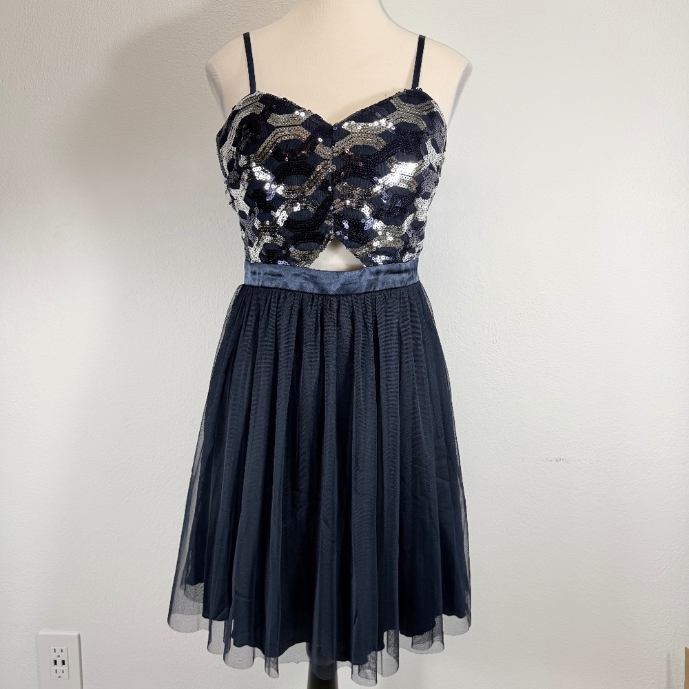 My Michelle Juniors Y2K Fairy Formal Sleeveless Sequin Cutout Navy Dress Size 11